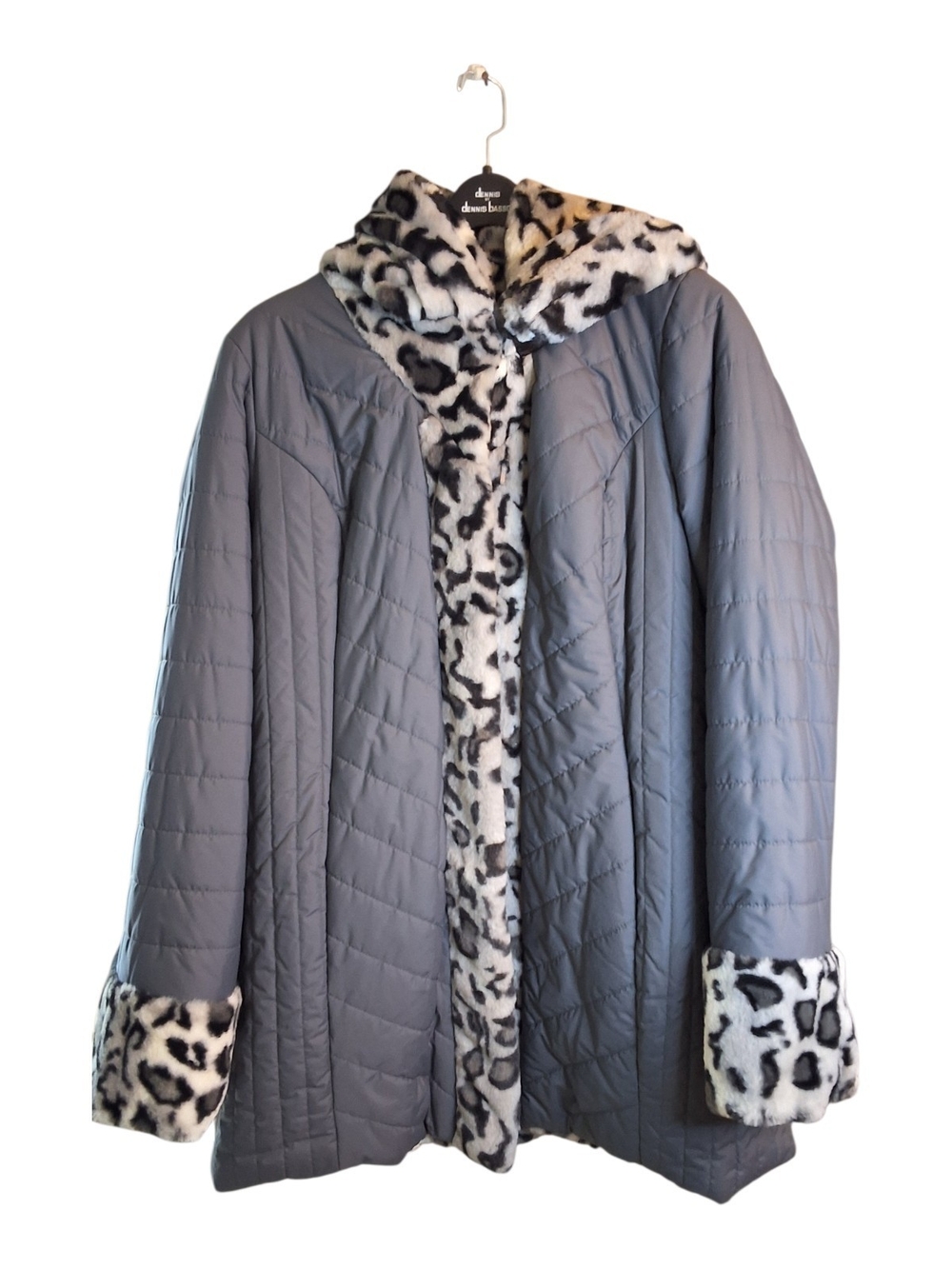 Dennis Basso Reversible Grey And Lynx Faux Fur Womens Coat Sz Large